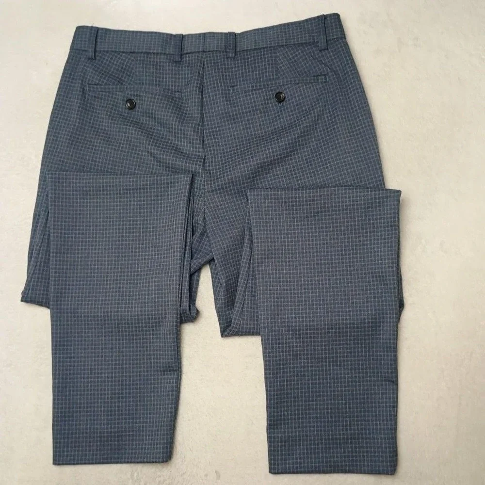 Banana Republic Pants Men 32x32 Blue Plaid Slim Dress Check Stretch Suit Work